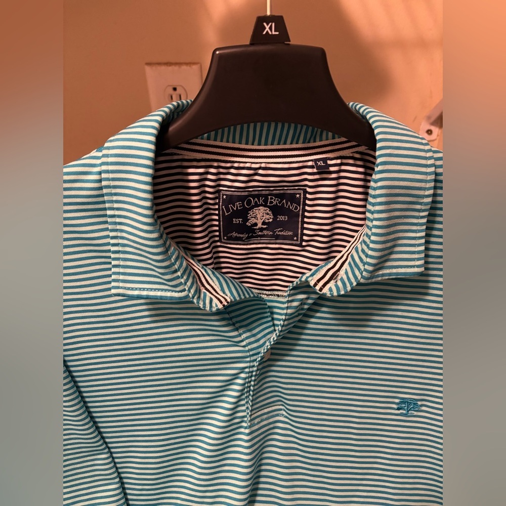 Light Blue/Teal striped Performance Polo Men’s S XL